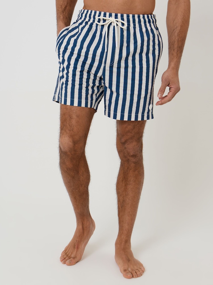 Threadbare Blue Stripe Seersucker Swim Shorts - Image 1 of 4