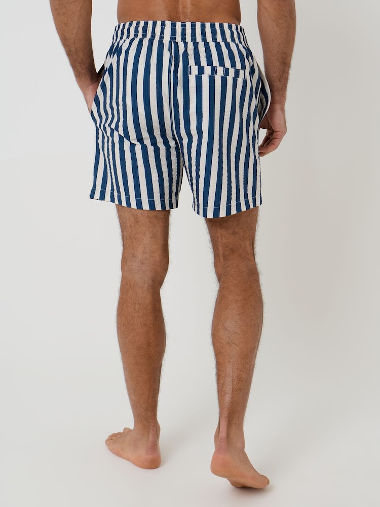 Threadbare Blue Stripe Seersucker Swim Shorts - Image 2 of 4