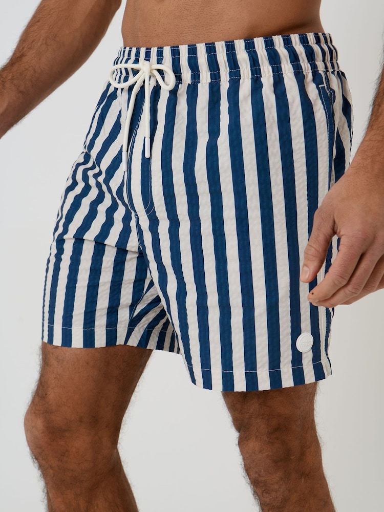 Threadbare Blue Stripe Seersucker Swim Shorts - Image 4 of 4