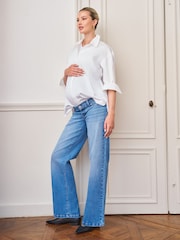 Seraphine Mid Blue Maternity Overbump Straight Leg Jeans - Image 4 of 8