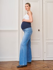 Seraphine Mid Blue Maternity Overbump Straight Leg Jeans - Image 7 of 8