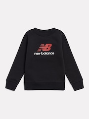 New Balance Black Stacked Logo Brushback Crew Neck Sweatshirt - Image 1 of 3