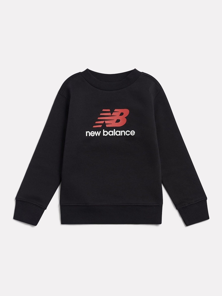 New Balance Black Stacked Logo Brushback Crew Neck Sweatshirt - Image 1 of 3