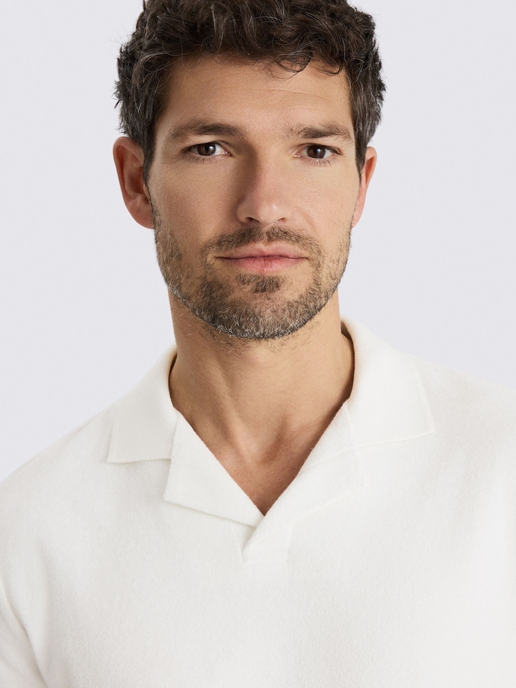 MOSS White Terry Towelling Skipper Polo Shirt - Image 3 of 3