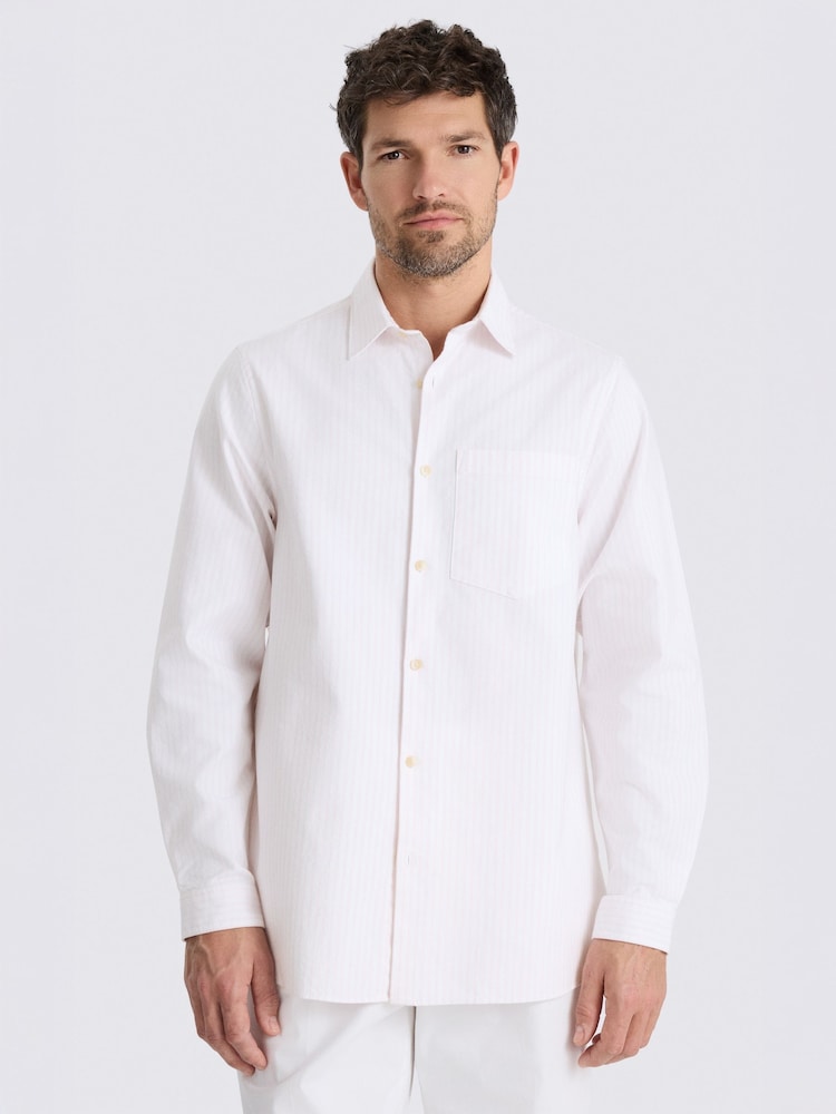 MOSS Pink Stripe Relaxed Cotton Oxford Shirt - Image 1 of 4