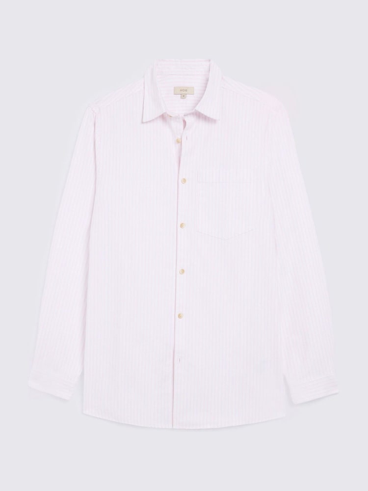 MOSS Pink Stripe Relaxed Cotton Oxford Shirt - Image 4 of 4