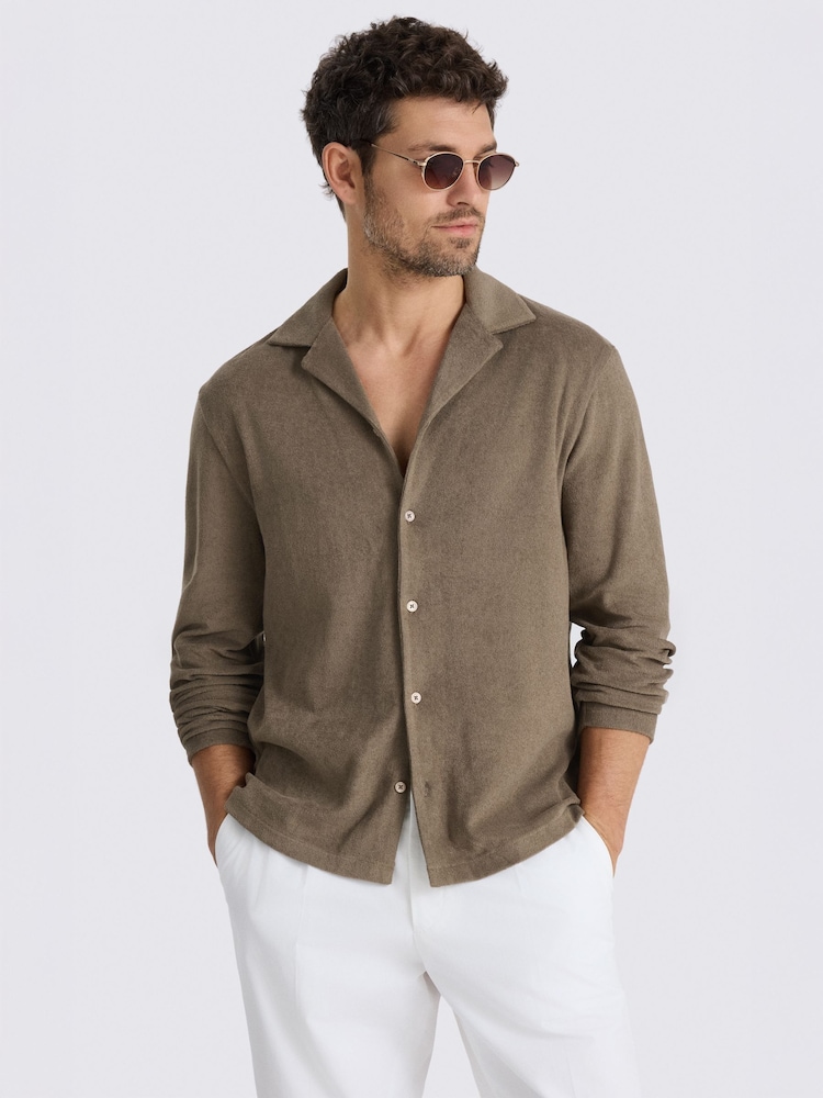 MOSS Natural Terry Towelling Button Through Shirt - Image 1 of 4 MOSS Natural Terry Towelling Button Through Shirt - Image 1 of 4