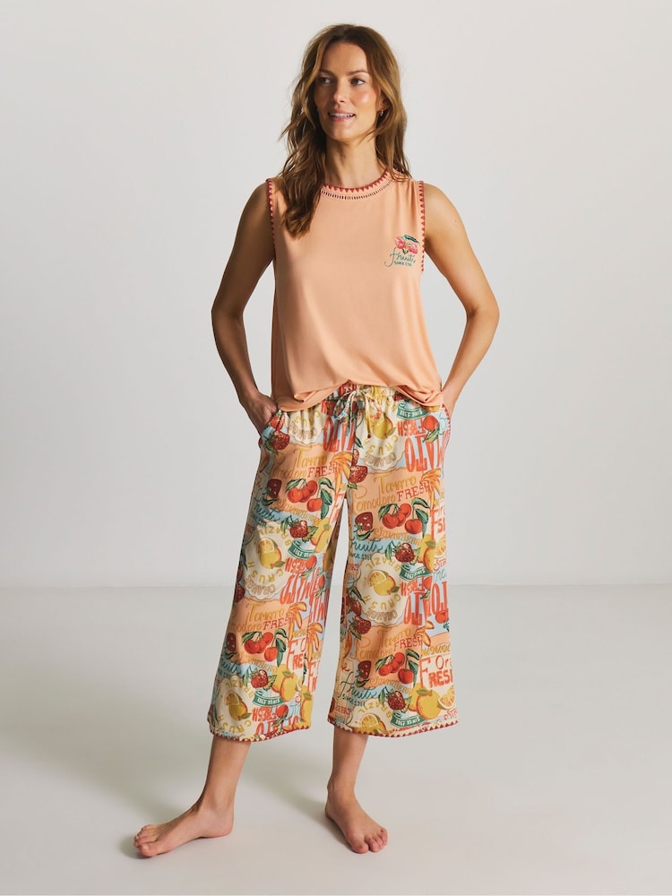 Figleaves Orange Fruit Blanket Stitch Culotte Set - Image 1 of 4