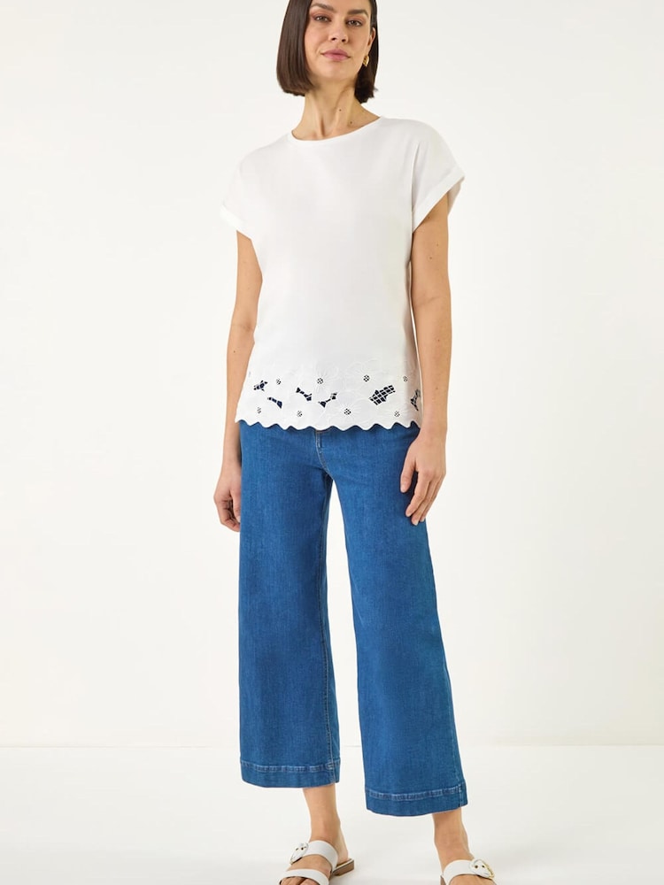 Roman White Cut Out Hem Stretch Top - Image 2 of 5