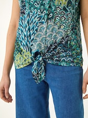 Roman Green Abstract Print Tie Front V-Neck Top - Image 6 of 6