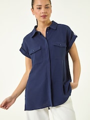 Roman Blue Petite Pocket Blouse - Image 1 of 5