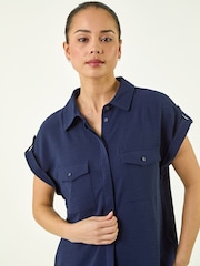 Roman Blue Petite Pocket Blouse - Image 4 of 5