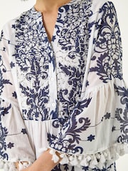 Roman Blue Beaded Tassel Trim Smock Dress - Image 5 of 5