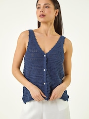 Roman Blue Petite  Button Knit Cami - Image 2 of 5