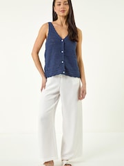 Roman Blue Petite  Button Knit Cami - Image 4 of 5
