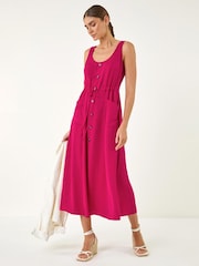 Roman Pink Buttoned Waist Tie Dress - Image 1 of 5