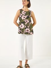Roman Green Floral Print Shell Top - Image 2 of 5