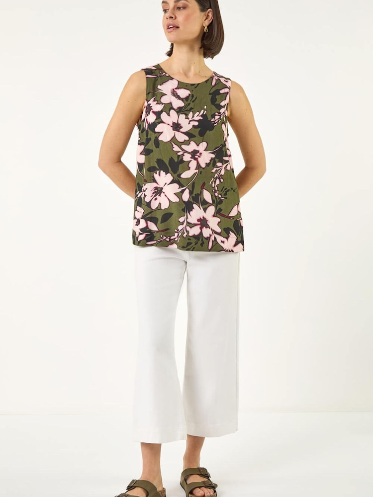 Roman Green Floral Print Shell Top - Image 2 of 5