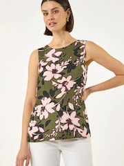 Roman Green Floral Print Shell Top - Image 4 of 5