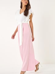 Roman Pink Colour Block V-Neck Jumpsuit - Image 1 of 5