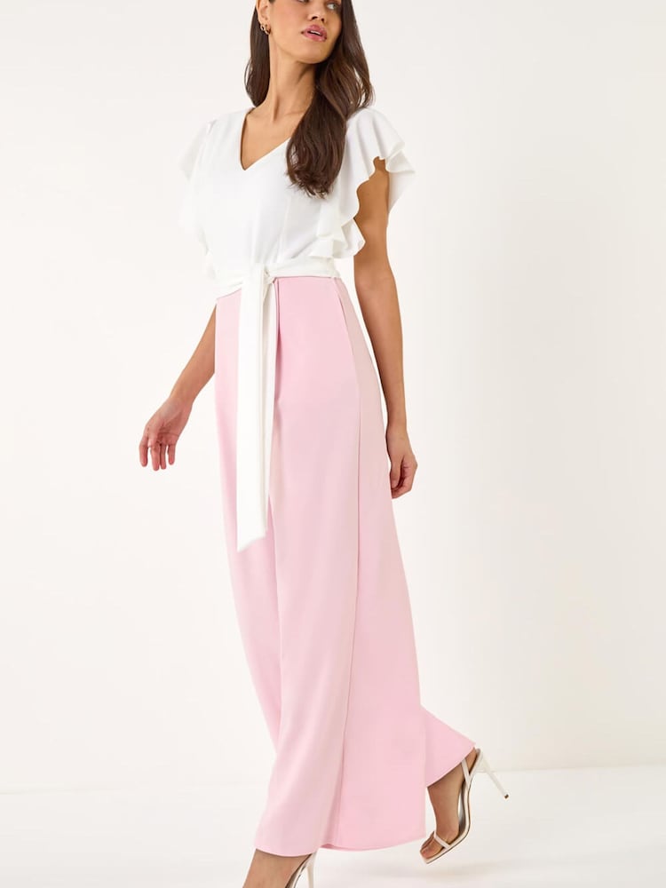 Roman Pink Colour Block V-Neck Jumpsuit - Image 1 of 5