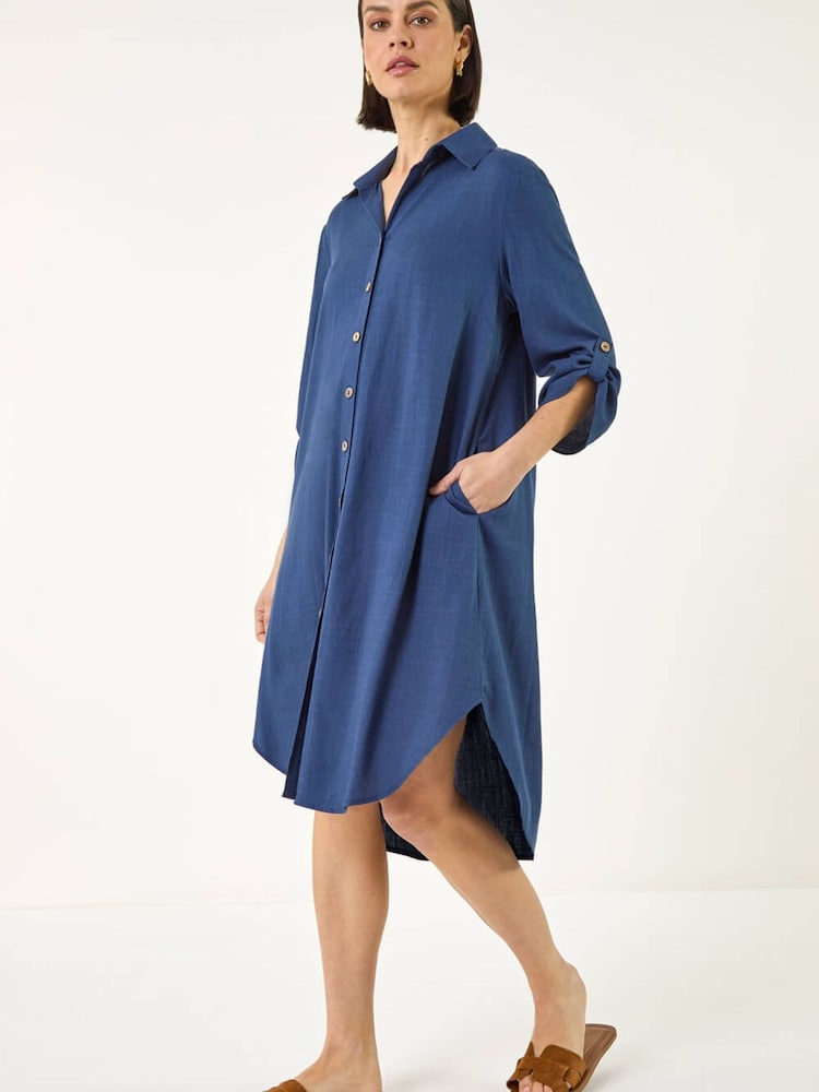 أزرق - Roman Back Lace Shirt Dress - Image 1 of 5