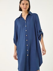 أزرق - Roman Back Lace Shirt Dress - Image 2 of 5