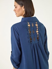 أزرق - Roman Back Lace Shirt Dress - Image 4 of 5