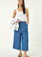 Roman Blue Petite Washed Denim Look Trousers - Image 1 of 5
