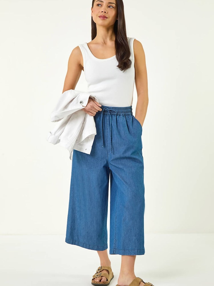 Roman Blue Petite Washed Denim Look Trousers - Image 1 of 5