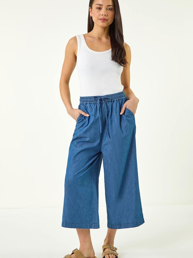 Roman Blue Petite Washed Denim Look Trousers - Image 2 of 5