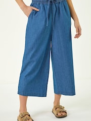 Roman Blue Petite Washed Denim Look Trousers - Image 3 of 5