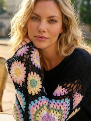 Roman Black Crochet Sleeve Knit Jumper - Image 2 of 4