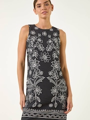 Roman Black Floral Motif Shift Dress - Image 4 of 5