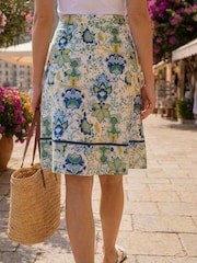 Roman Blue Tile Print A-Line Skirt - Image 4 of 4