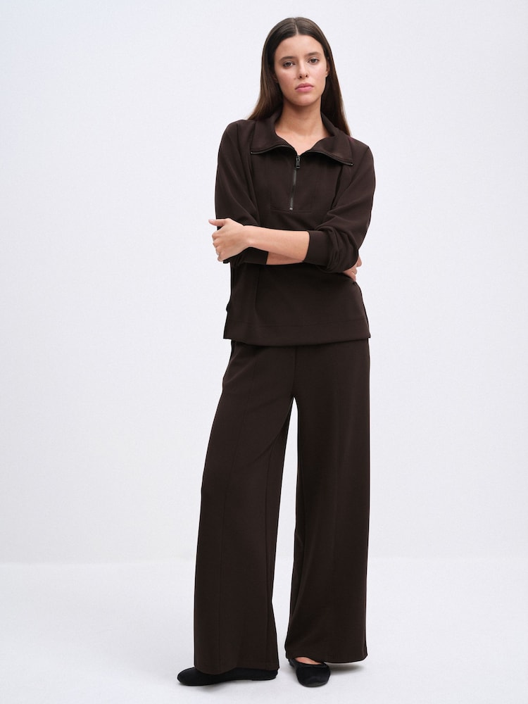 The Set Modal blend Half Zip Coord Loungewear Set Brown - Image 2 of 7 The Set Modal blend Half Zip Coord Loungewear Set Brown - Image 2 of 7