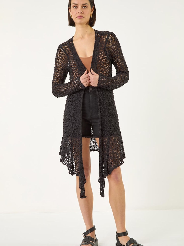 Roman Black Popcorn Knit Longline Cardigan - Image 2 of 5