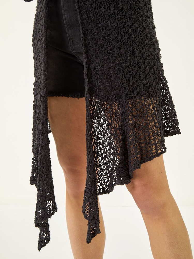 Roman Black Popcorn Knit Longline Cardigan - Image 6 of 6