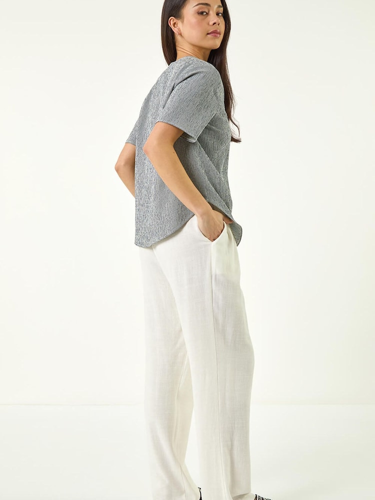 Roman Blue Petite Gingham Buttoned Top - Image 2 of 4 Roman Blue Petite Gingham Buttoned Top - Image 2 of 4