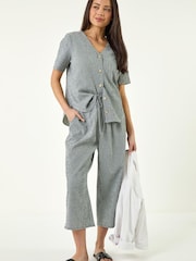 Roman Blue Petite Gingham Buttoned Top - Image 3 of 4