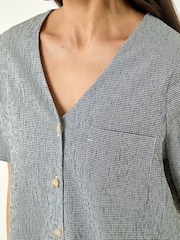 Roman Blue Petite Gingham Buttoned Top - Image 4 of 4
