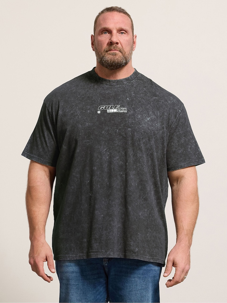 BadRhino Big & Tall Black Acid Wash Golf GTI T-Shirt - Image 1 of 7