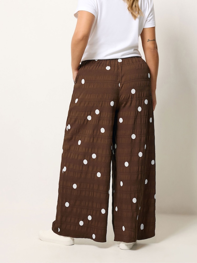 Yours Curve Brown Polka Dot Woven Printed Trousers - Image 2 of 5