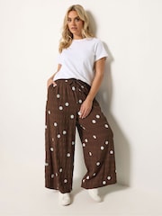 Yours Curve Brown Polka Dot Woven Printed Trousers - Image 3 of 5