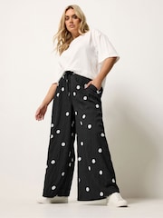 Yours Curve Black Polka Dot Woven Printed Trousers - Image 2 of 5