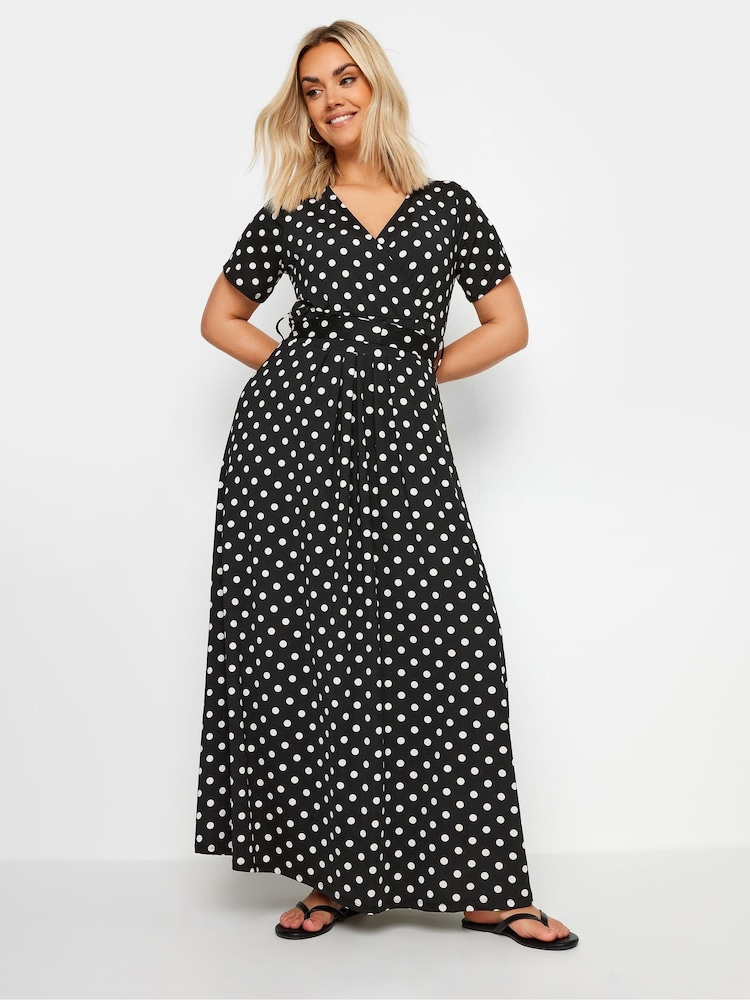 Yours Curve Polka Dot Print Maxi Wrap Dress - Image 2 of 5 Yours Curve Polka Dot Print Maxi Wrap Dress - Image 2 of 5