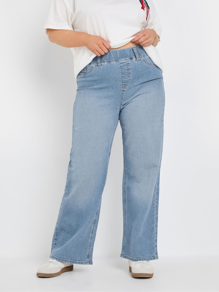 Yours Curve Light Blue Short Wide Leg Stretch Jeggings - Image 1 of 5