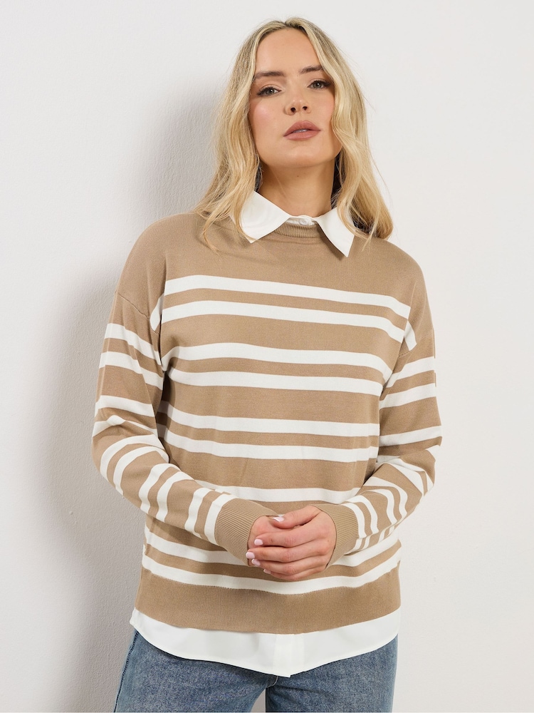 Long Tall Sally Natural Stripe 2-In-1 Jumper - Image 1 of 5