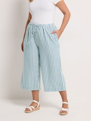 Yours Curve Blue Stripe Linen Look Cropped Trousers - Image 2 of 5