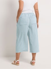 Yours Curve Blue Stripe Linen Look Cropped Trousers - Image 3 of 5